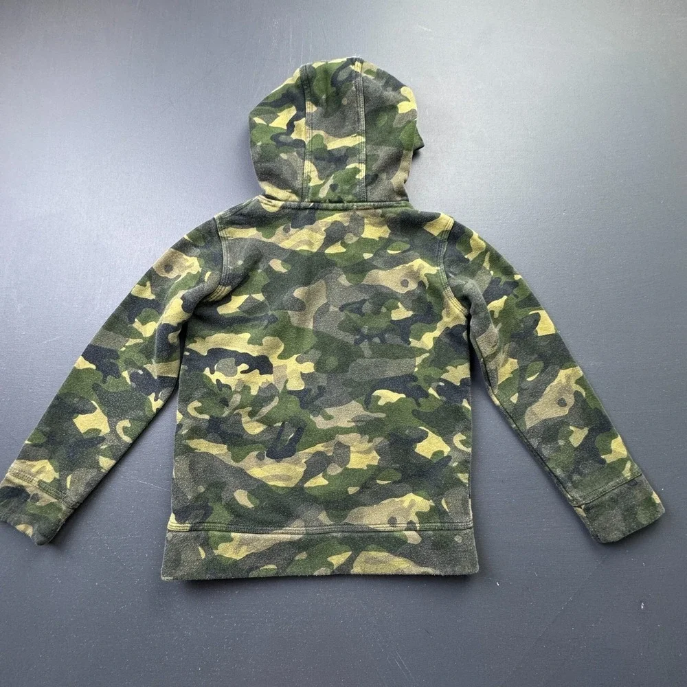 Nike Boys Size 7 Green Camo Hoodie Pullover Fleece Logo Sweatshirt Cotton Casual